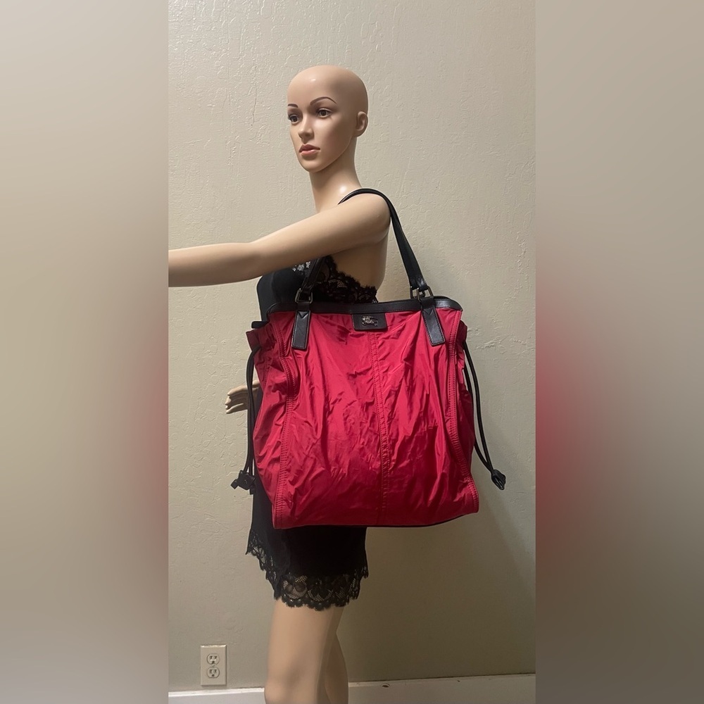 Burberry. Red Nylon Tote Bag - Picture 4 of 15